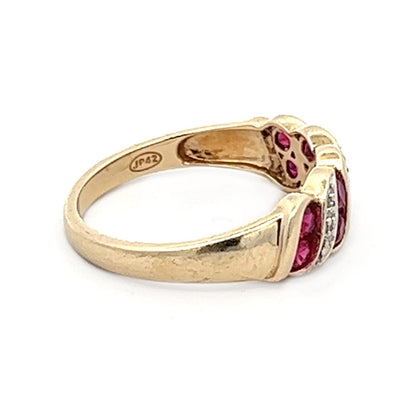 9Ct Yellow Gold Synthetic Ruby and Diamond Ring