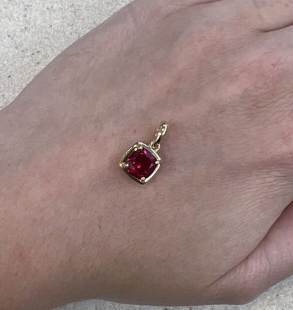 9Ct Yellow Gold Cushion Cut Created Ruby Charm Pendant