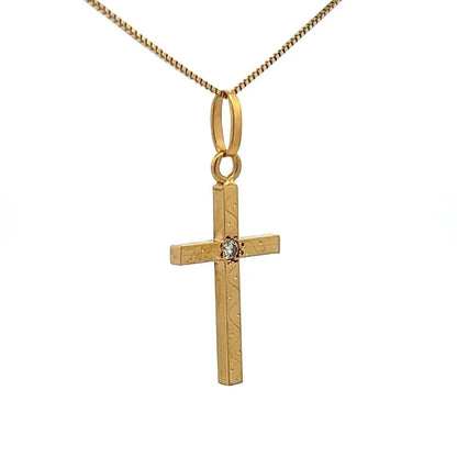 18Ct Yellow Gold Vintage Wave & Dot Detailed Diamond Cross Pendant