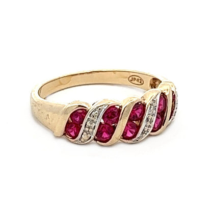 9Ct Yellow Gold Synthetic Ruby and Diamond Ring