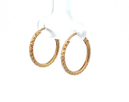 14Ct Yellow Gold Reflective Detailed Huggie Hoop Earrings