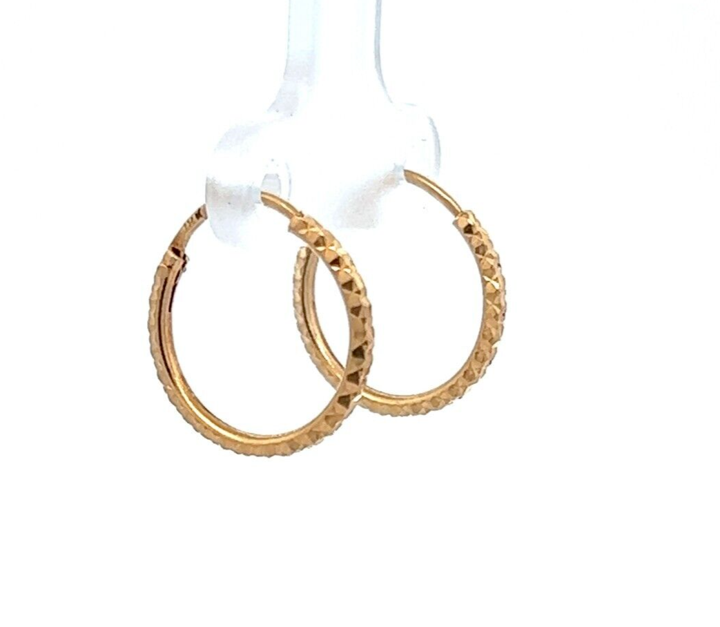 14Ct Yellow Gold Reflective Detailed Huggie Hoop Earrings