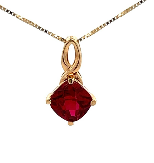 9Ct Yellow Gold Created Ruby Pendant