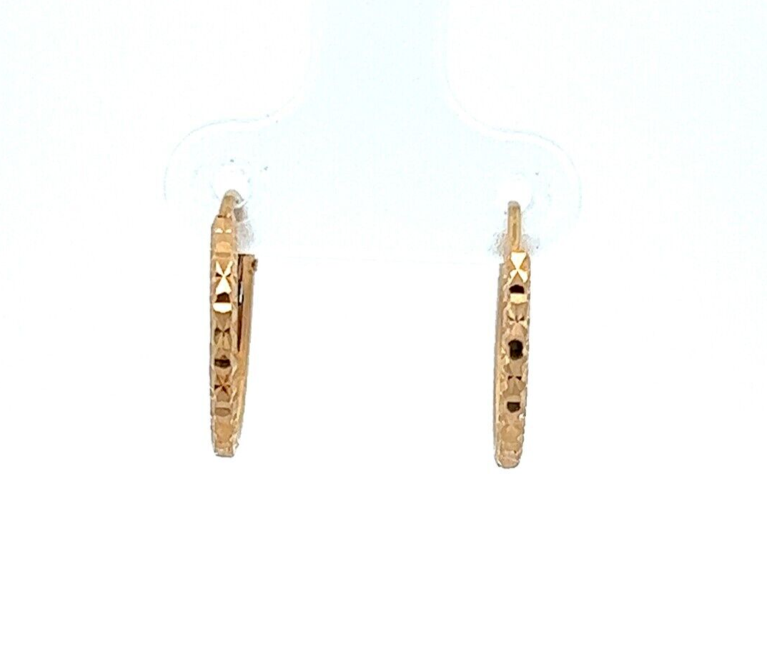 14Ct Yellow Gold Reflective Detailed Huggie Hoop Earrings