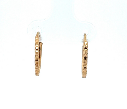 14Ct Yellow Gold Reflective Detailed Huggie Hoop Earrings