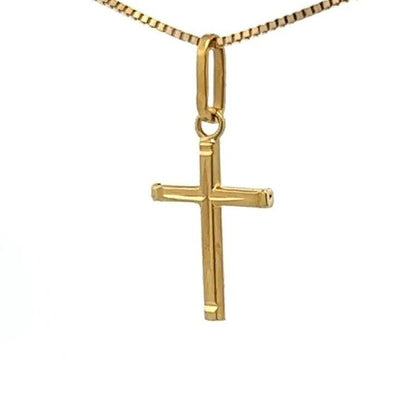 18Ct Yellow Gold Miniature Lined Detail Cross Charm Pendant