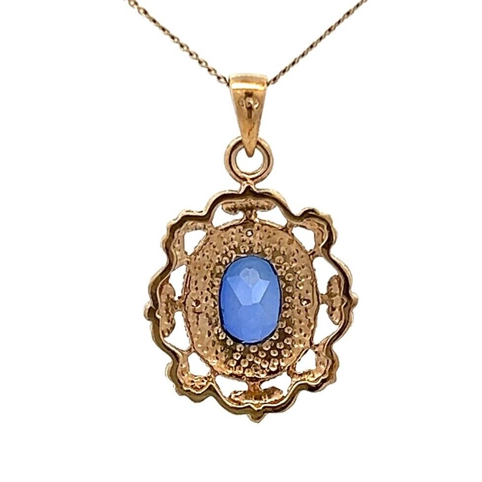 9Ct Yellow Gold Created Sapphire & Diamond Accent Charm Pendant