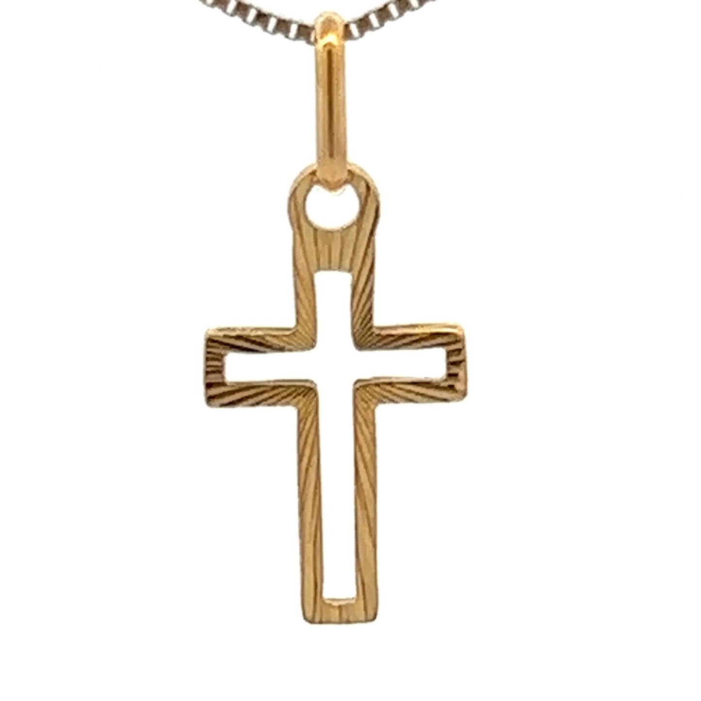 18Ct Yellow Gold Miniature Radiant Silhouette Cross Charm Pendant