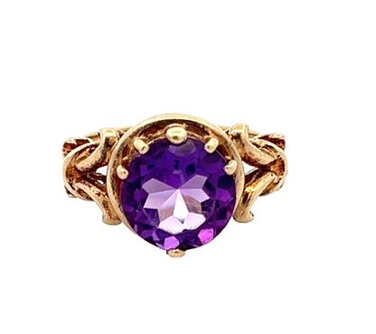 9Ct Yellow Gold Vintage Purple Stone Cocktail Ring