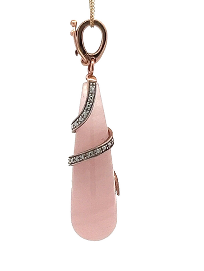 9Ct Rose Gold Rose Quartz & Diamond Teardrop Swirl Enhancer Charm Pendant