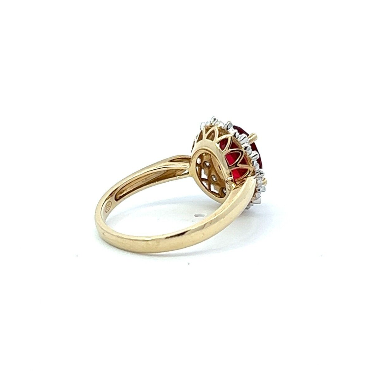 9Ct Yellow Gold Red Gemstone and Diamond Ring