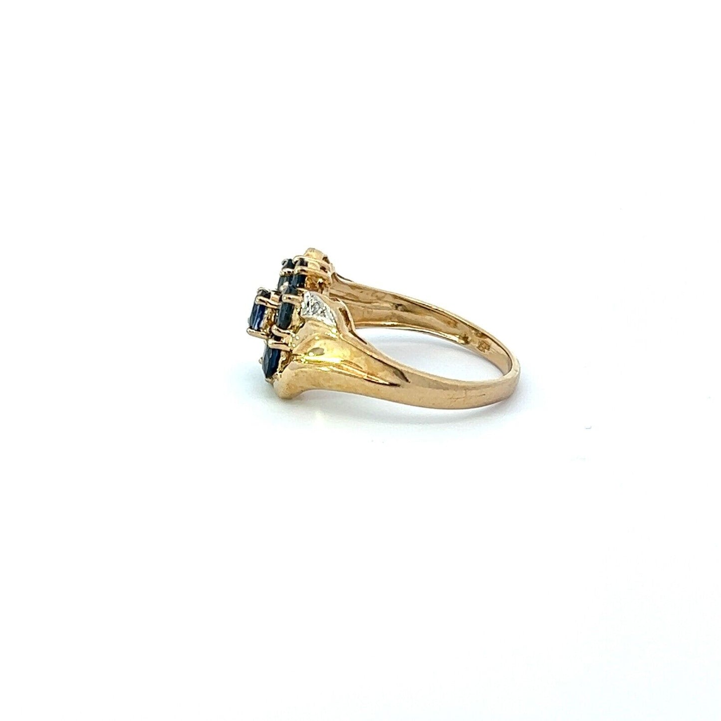 9Ct Yellow Gold Blue Stone Floral Ring