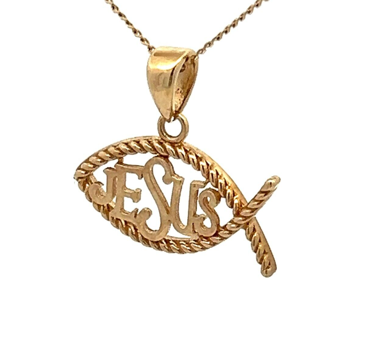 9Ct Yellow Gold Ichthus Jesus Christian Fish Charm Pendant