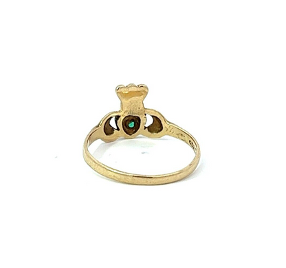 9Ct Yellow Gold Green Gemstone Claddagh Ring