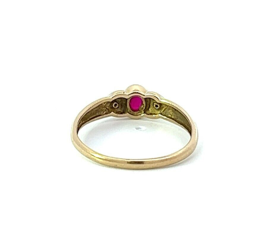 9Ct Yellow Gold Created Ruby and Diamond Accent Ring