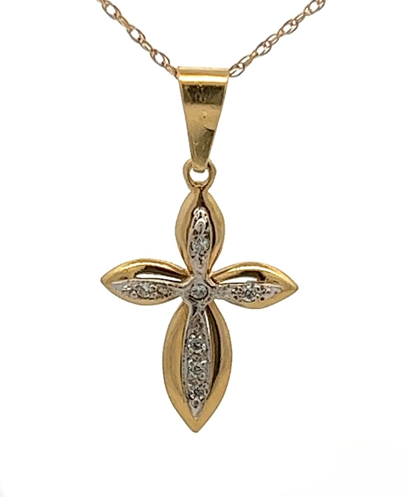 18Ct Two-Toned Gold CZ Cross Pendant Charm