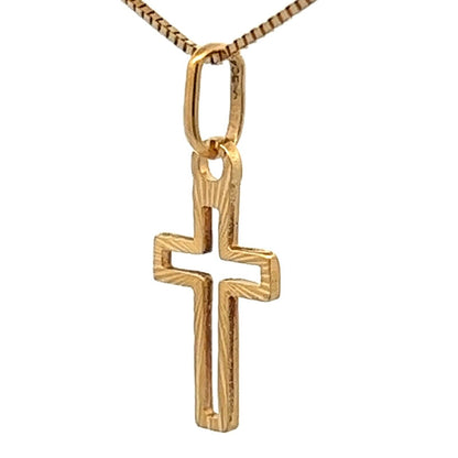 18Ct Yellow Gold Miniature Radiant Silhouette Cross Charm Pendant