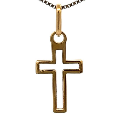 18Ct Yellow Gold Miniature Radiant Silhouette Cross Charm Pendant