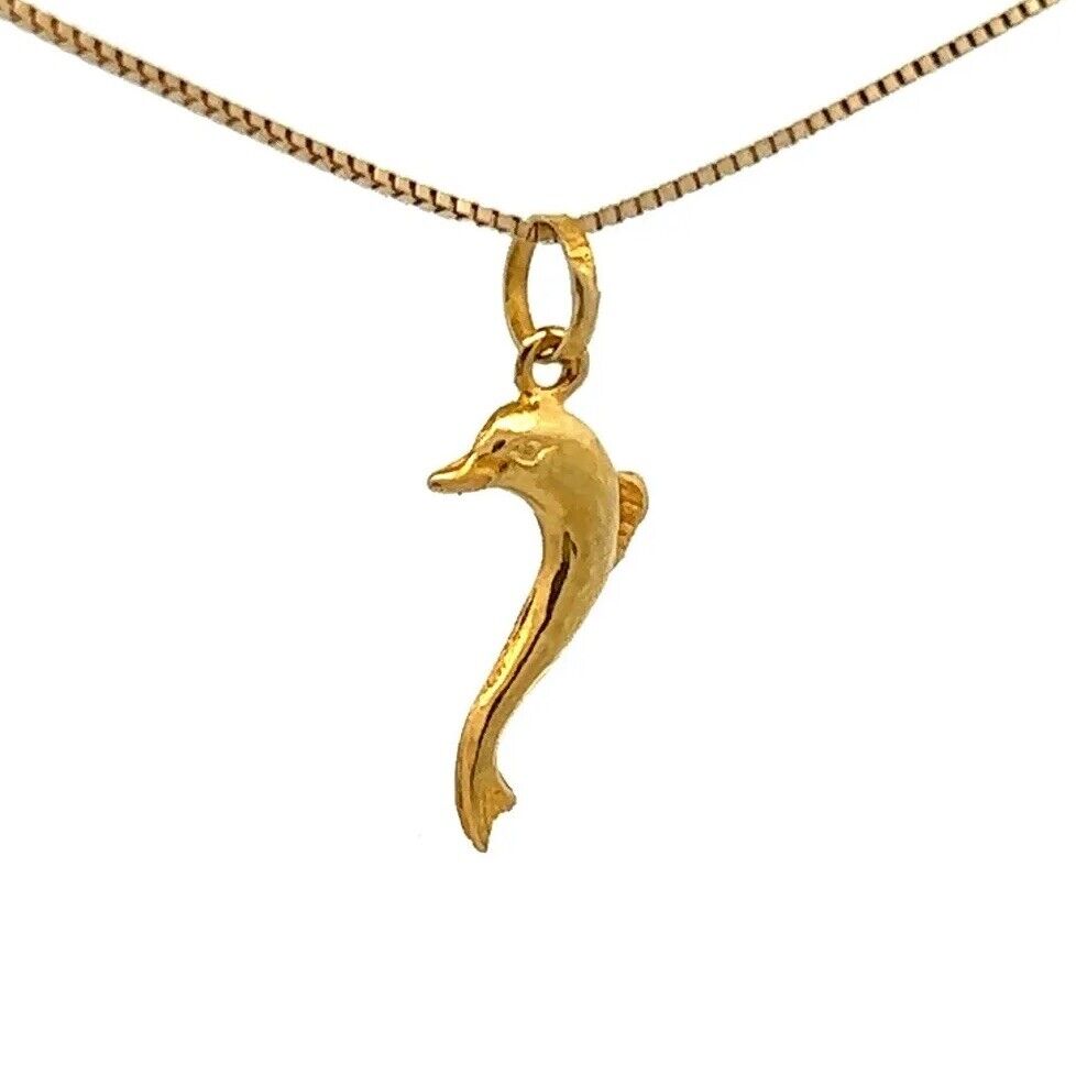 18Ct Yellow Gold Vintage Dolphin Charm Pendant