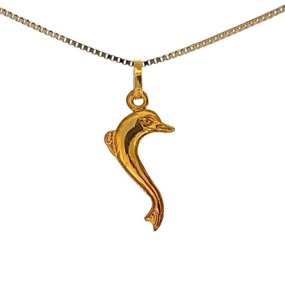 18Ct Yellow Gold Vintage Dolphin Charm Pendant