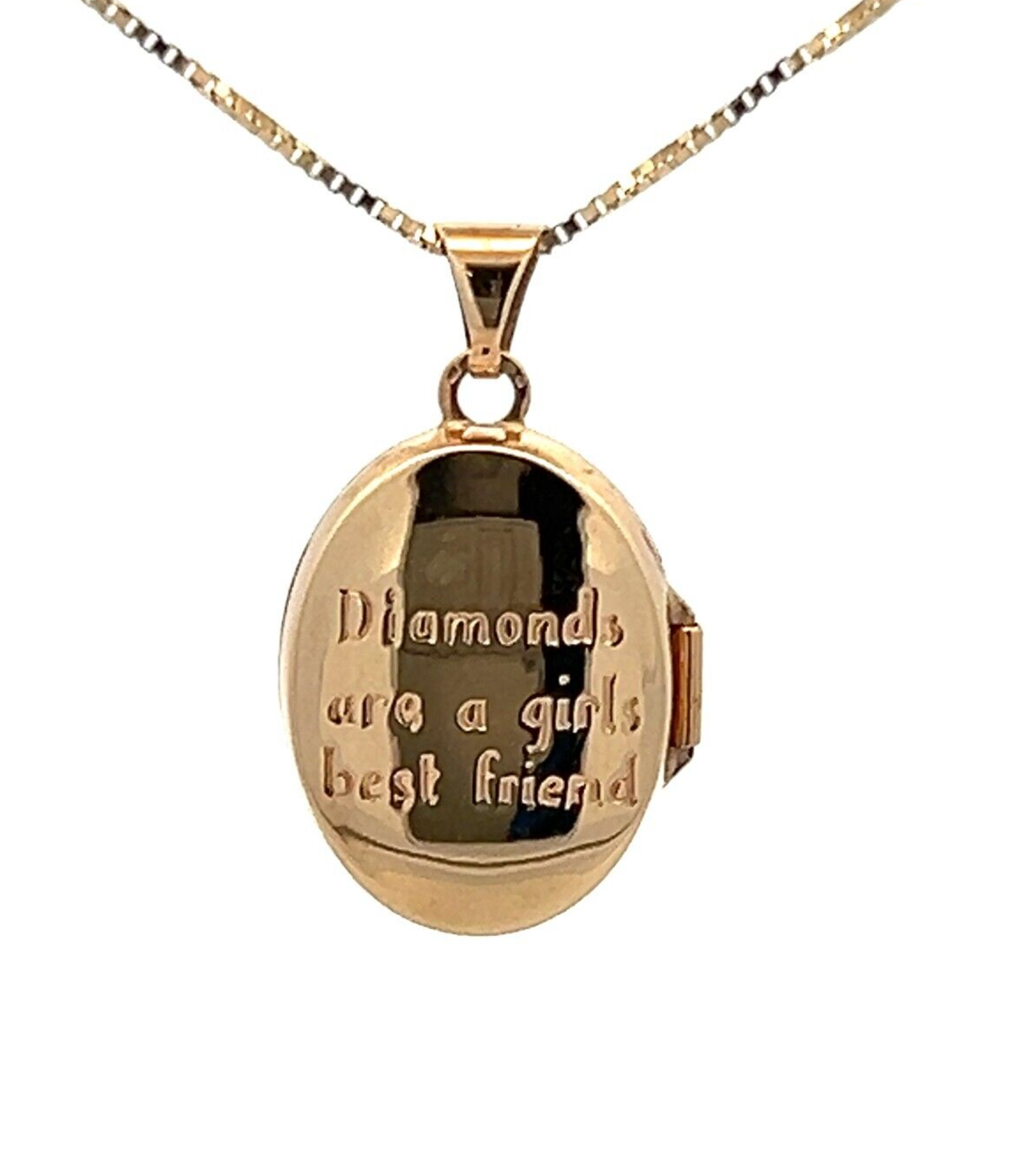 9Ct Yellow Gold 'Diamonds are a girls best friend' Diamond Locket Charm Pendant