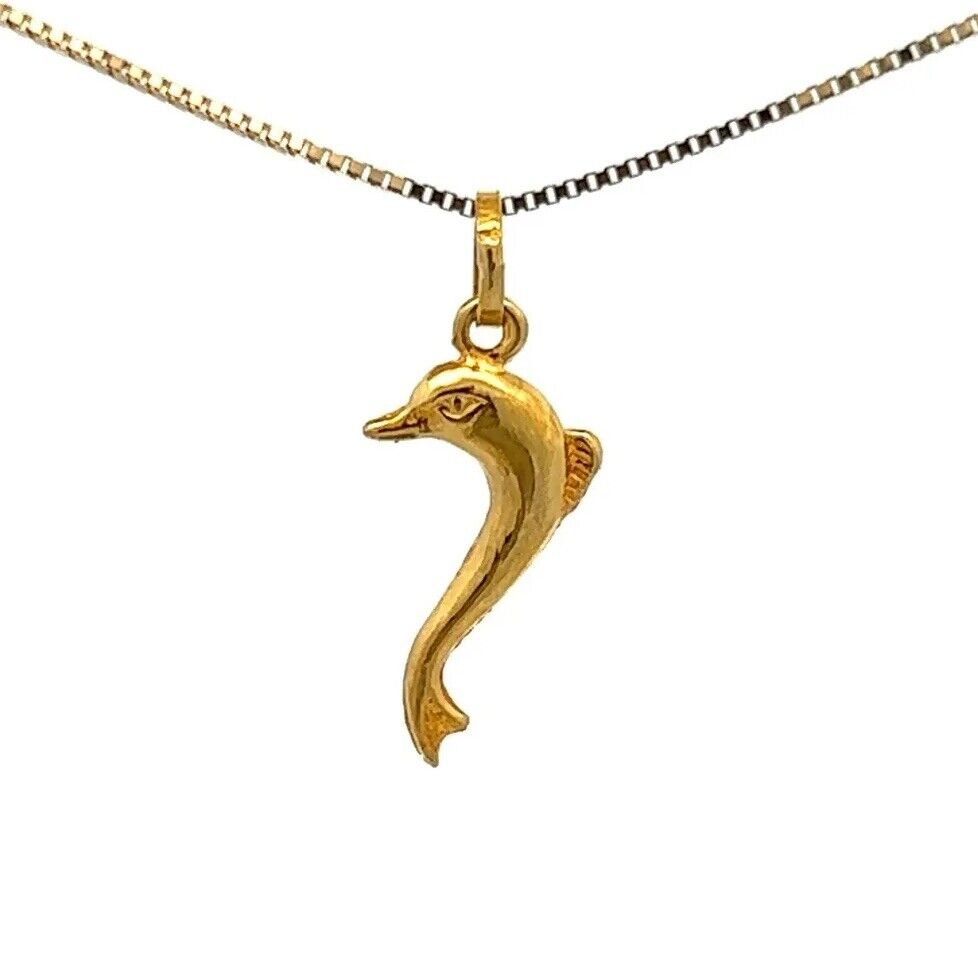 18Ct Yellow Gold Vintage Dolphin Charm Pendant