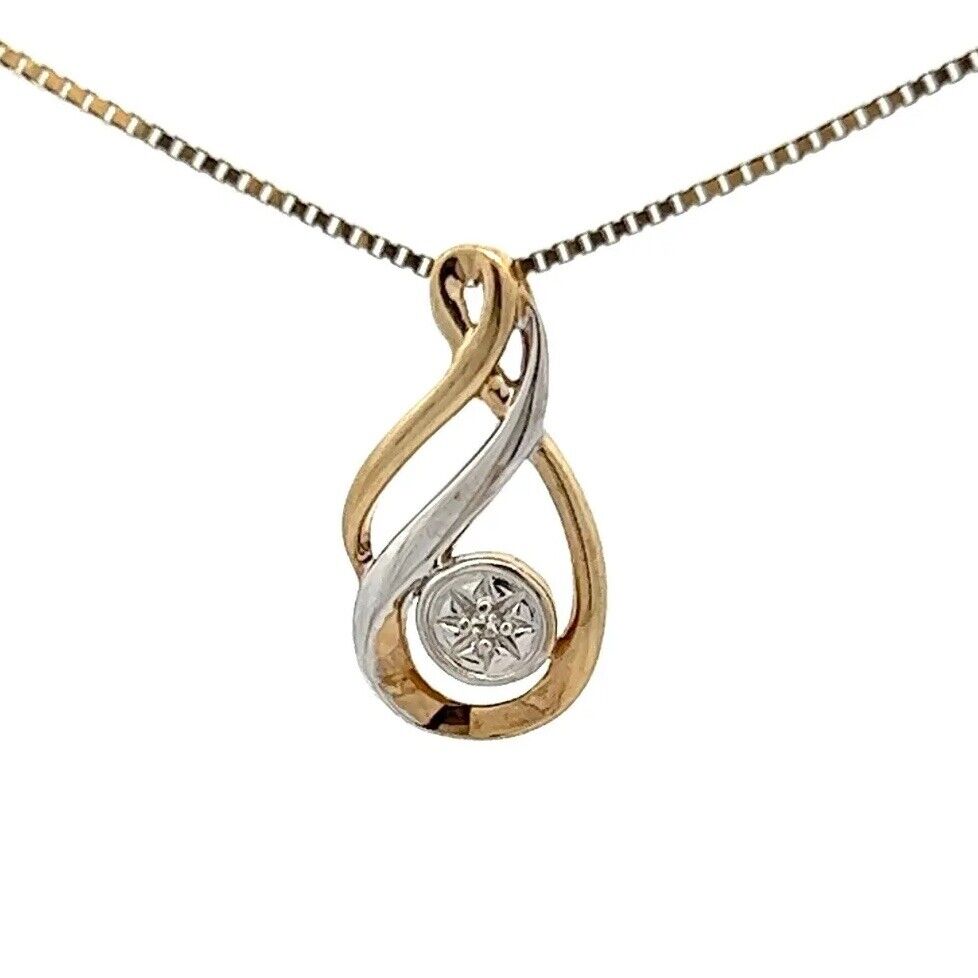 9Ct Two-Toned Gold Teardrop Diamond Accent Pendant