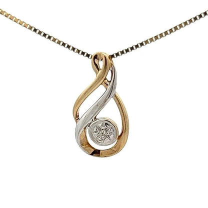 9Ct Two-Toned Gold Teardrop Diamond Accent Pendant