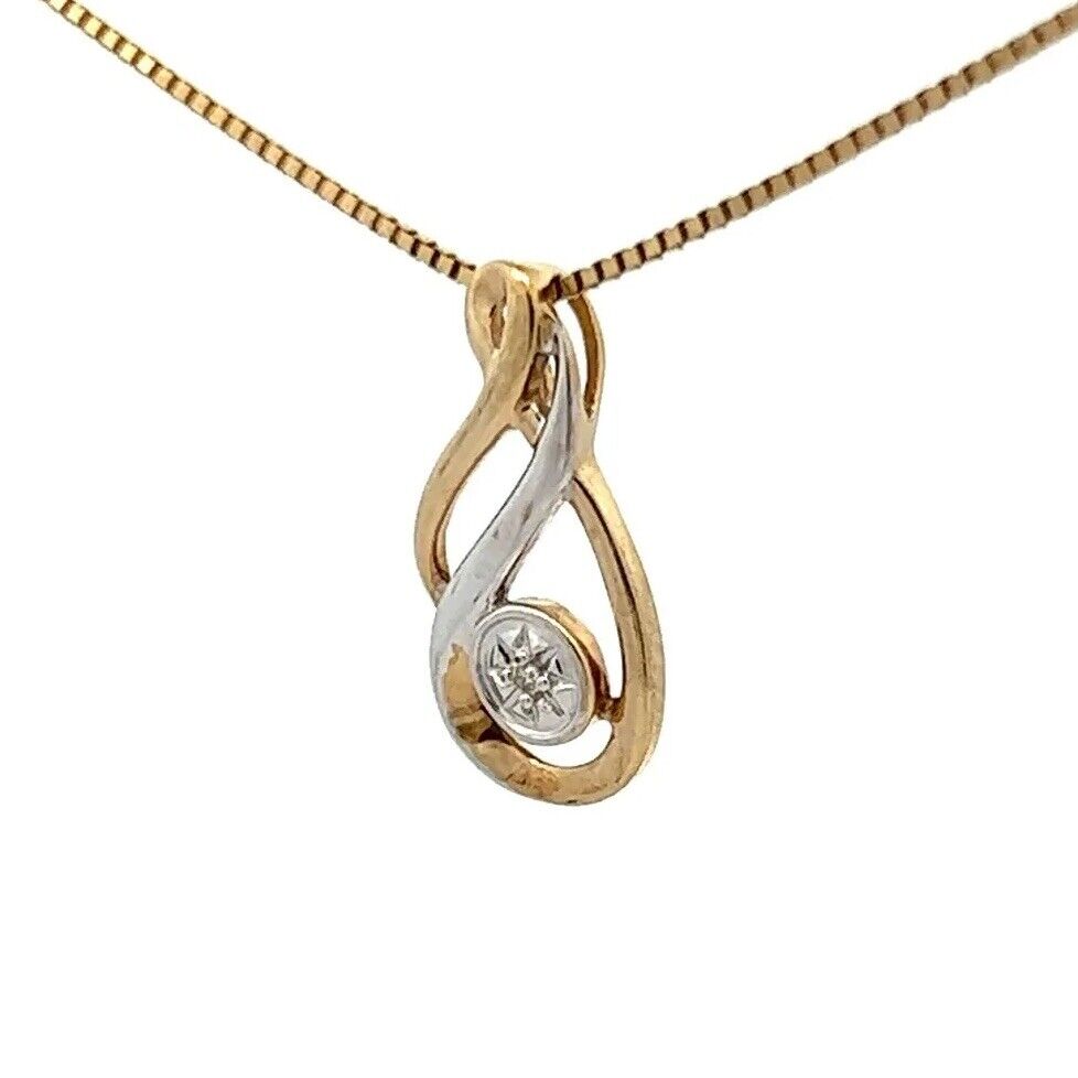 9Ct Two-Toned Gold Teardrop Diamond Accent Pendant