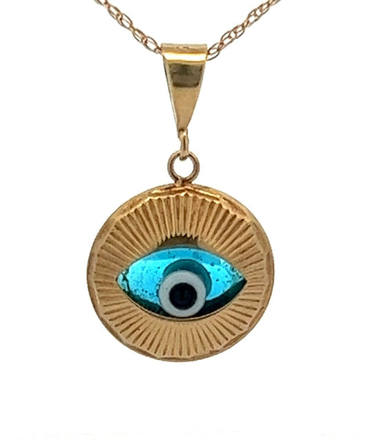 9Ct Yellow Gold Evil Eye Fluted Pendant Charm