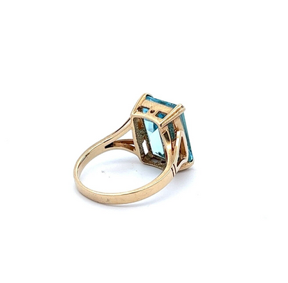 9Ct Yellow Gold Emerald Cut Blue Topaz Ring