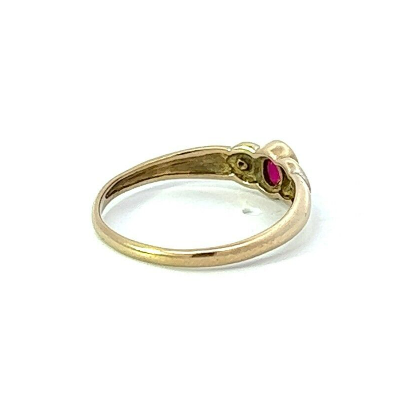 9Ct Yellow Gold Created Ruby and Diamond Accent Ring