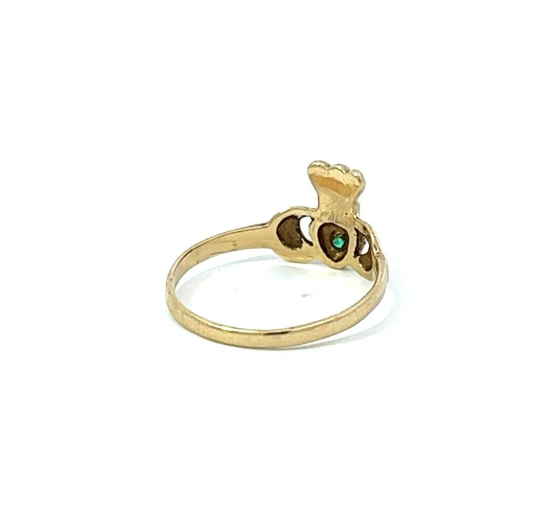 9Ct Yellow Gold Green Gemstone Claddagh Ring