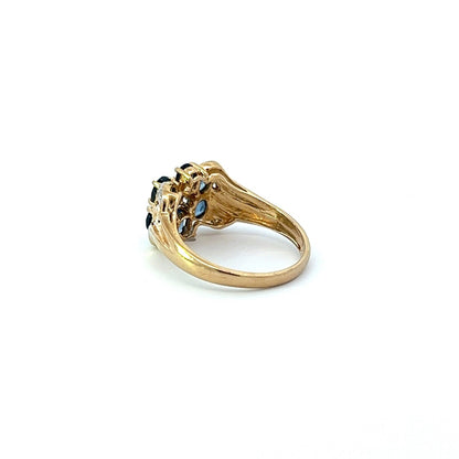 9Ct Yellow Gold Blue Stone Floral Ring