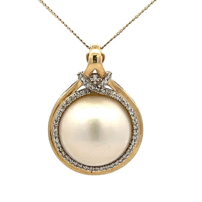 9Ct Yellow Gold Cultured Mabe Pearl & Diamond Accent Enhancer Pendant