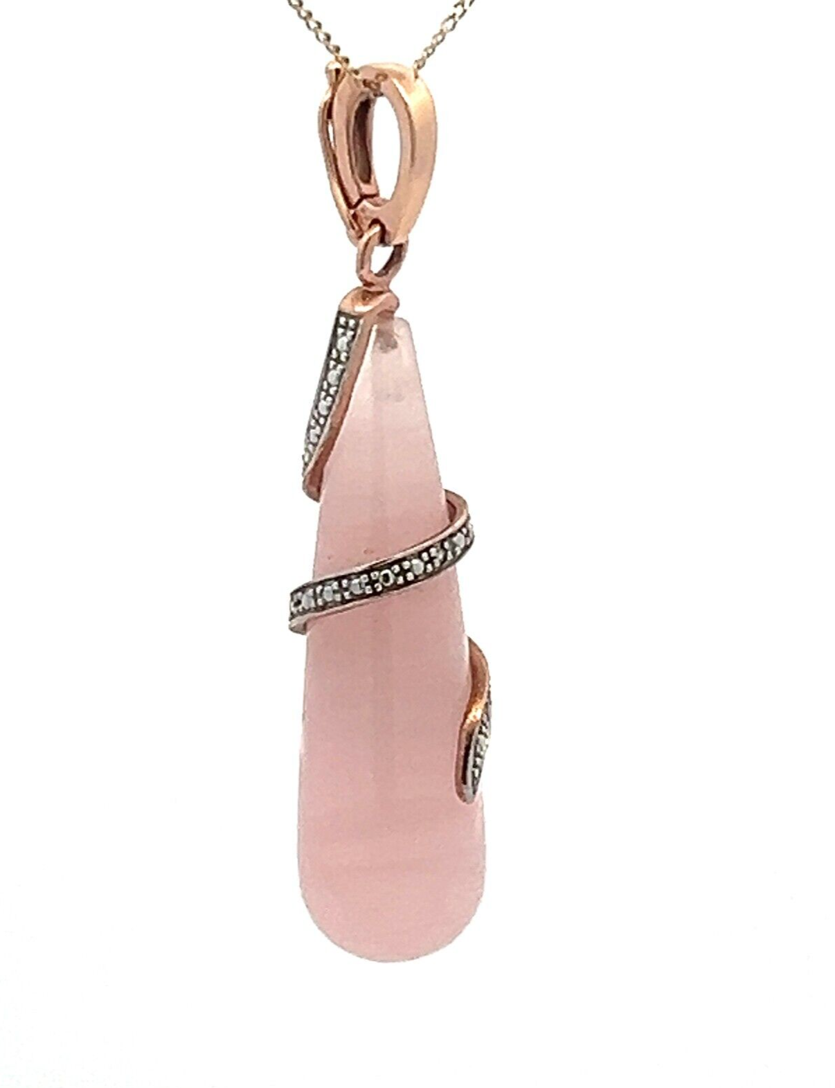 9Ct Rose Gold Rose Quartz & Diamond Teardrop Swirl Enhancer Charm Pendant