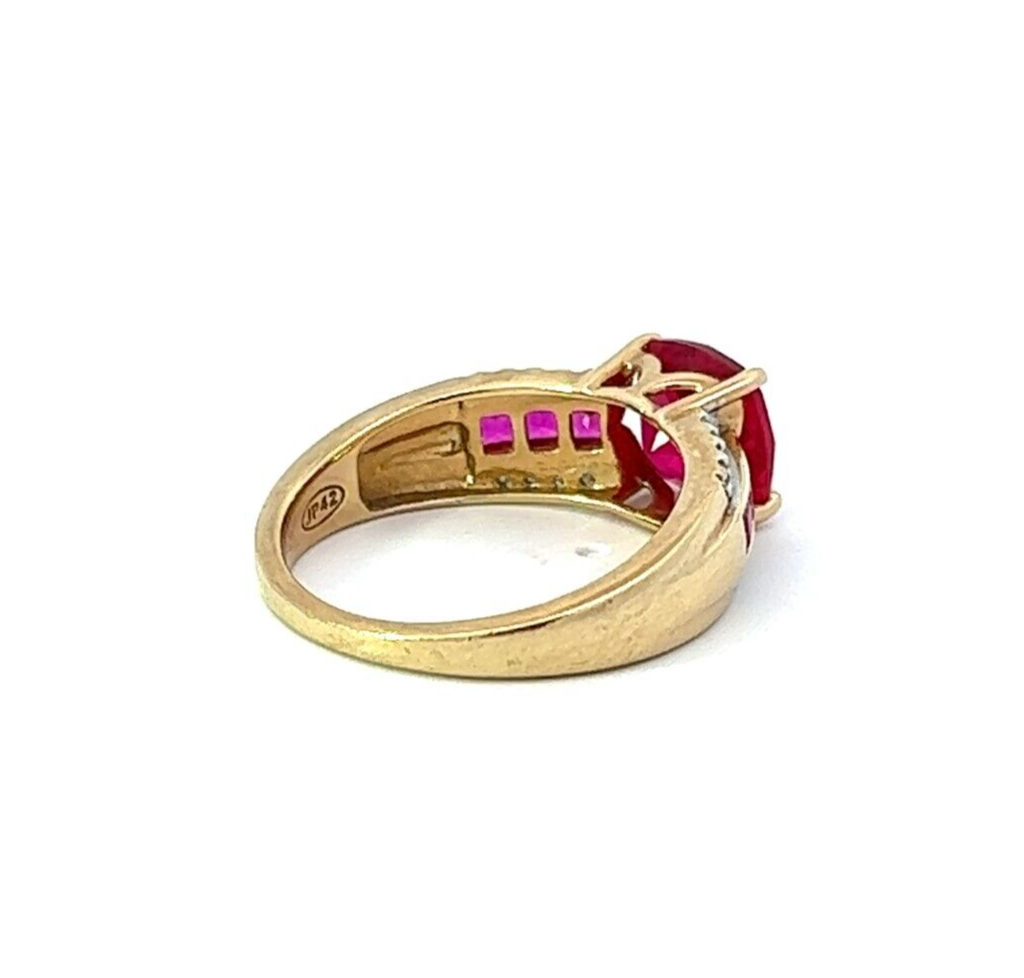 9Ct Yellow Gold Created Ruby and Diamond Ring