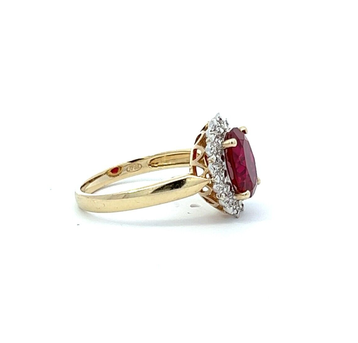 9Ct Yellow Gold Red Gemstone and Diamond Ring