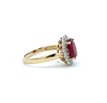 9Ct Yellow Gold Red Gemstone and Diamond Ring