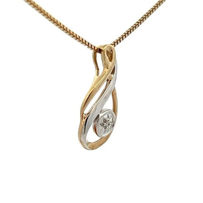 9Ct Two-Toned Gold Teardrop Diamond Accent Pendant