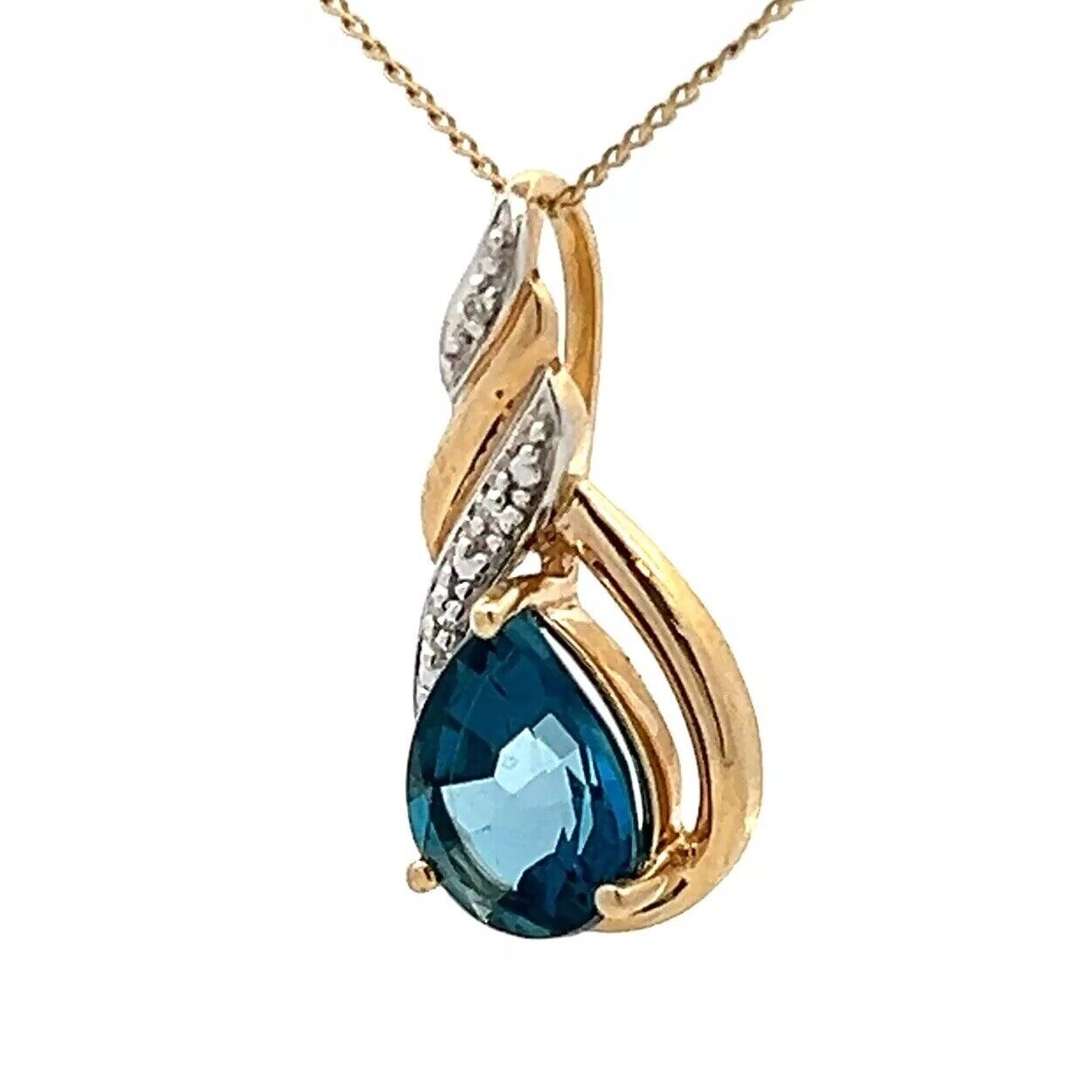 9Ct Yellow Gold London Blue Topaz & Diamond Accent Charm Pendant