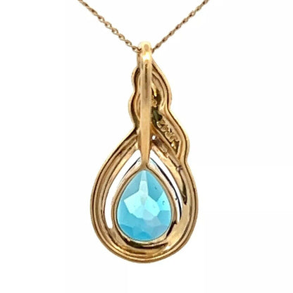 9Ct Yellow Gold London Blue Topaz & Diamond Accent Charm Pendant