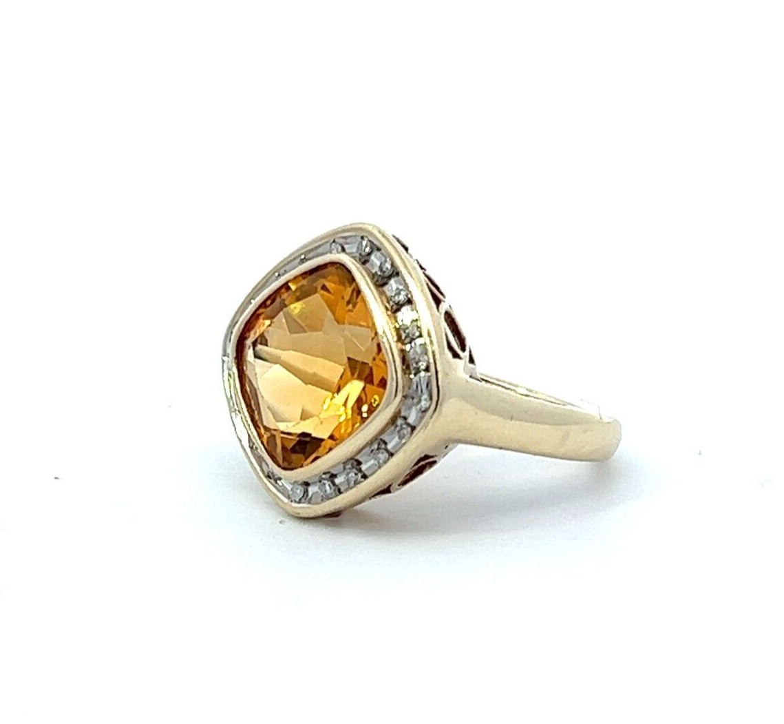 9Ct Yellow Gold Citrine and Diamond Ring