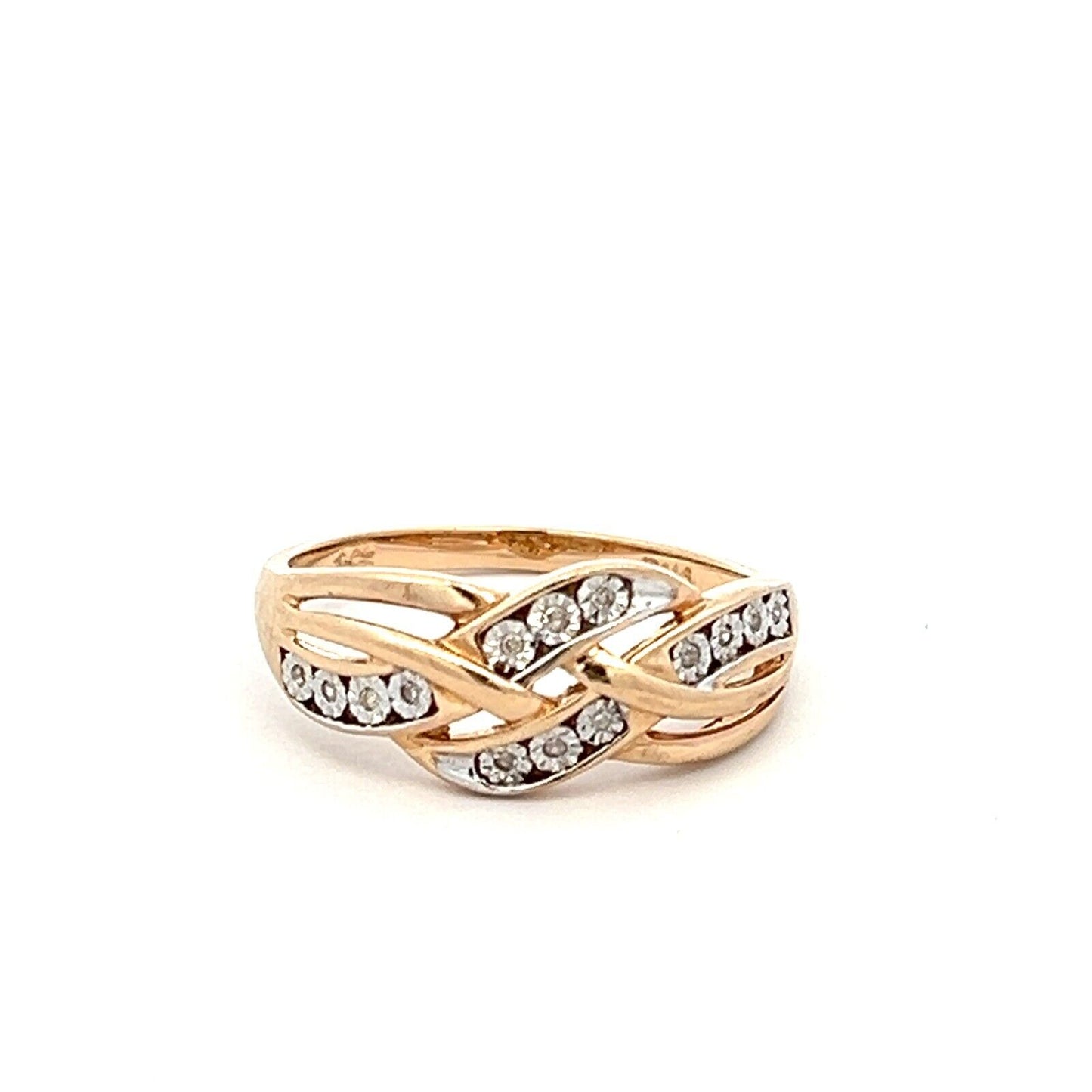 9Ct Yellow Gold 0.03 Carat TW Diamond Accent Weaved Band Ring