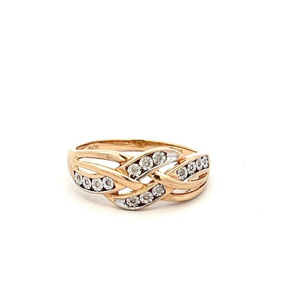 9Ct Yellow Gold 0.03 Carat TW Diamond Accent Weaved Band Ring