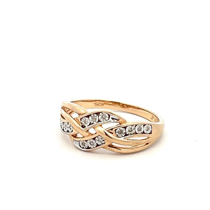 9Ct Yellow Gold 0.03 Carat TW Diamond Accent Weaved Band Ring