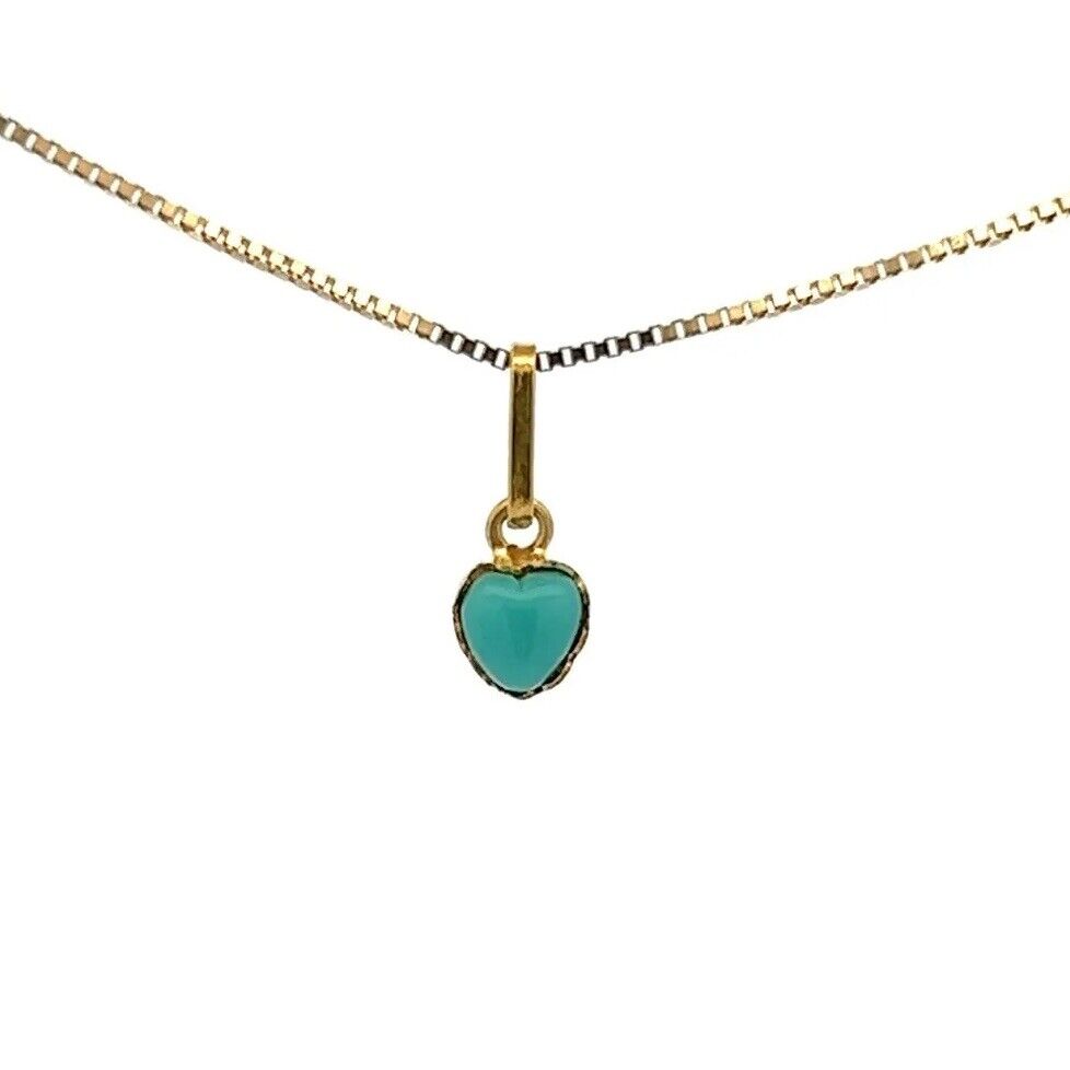 18Ct Yellow Gold Vintage Miniature Turquoise Heart Charm Pendant