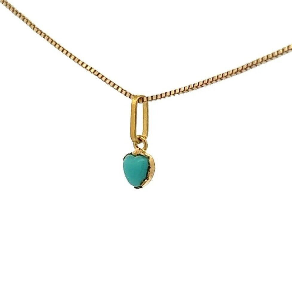 18Ct Yellow Gold Vintage Miniature Turquoise Heart Charm Pendant