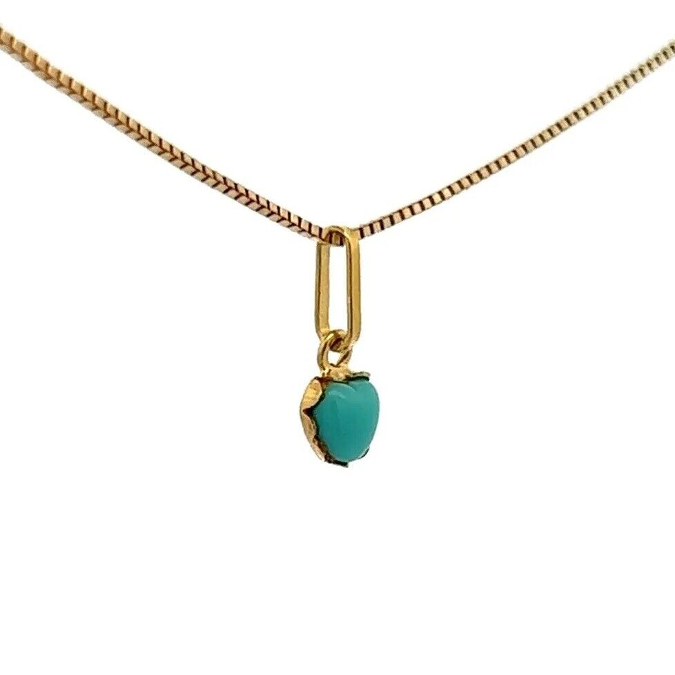 18Ct Yellow Gold Vintage Miniature Turquoise Heart Charm Pendant