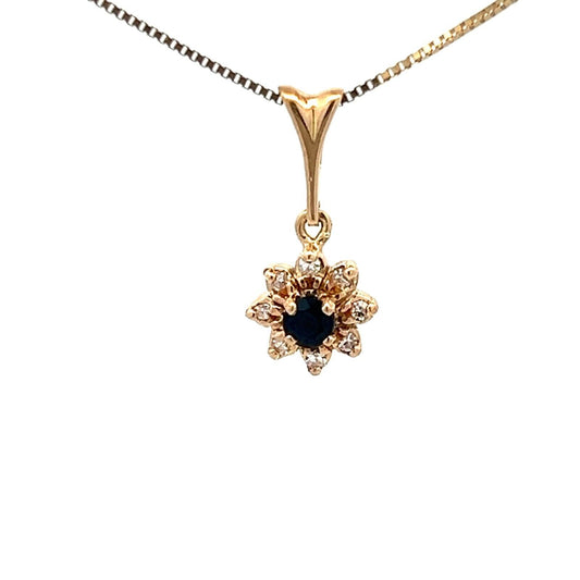 14Ct Yellow Gold Sapphire & Diamond Accent Pendant